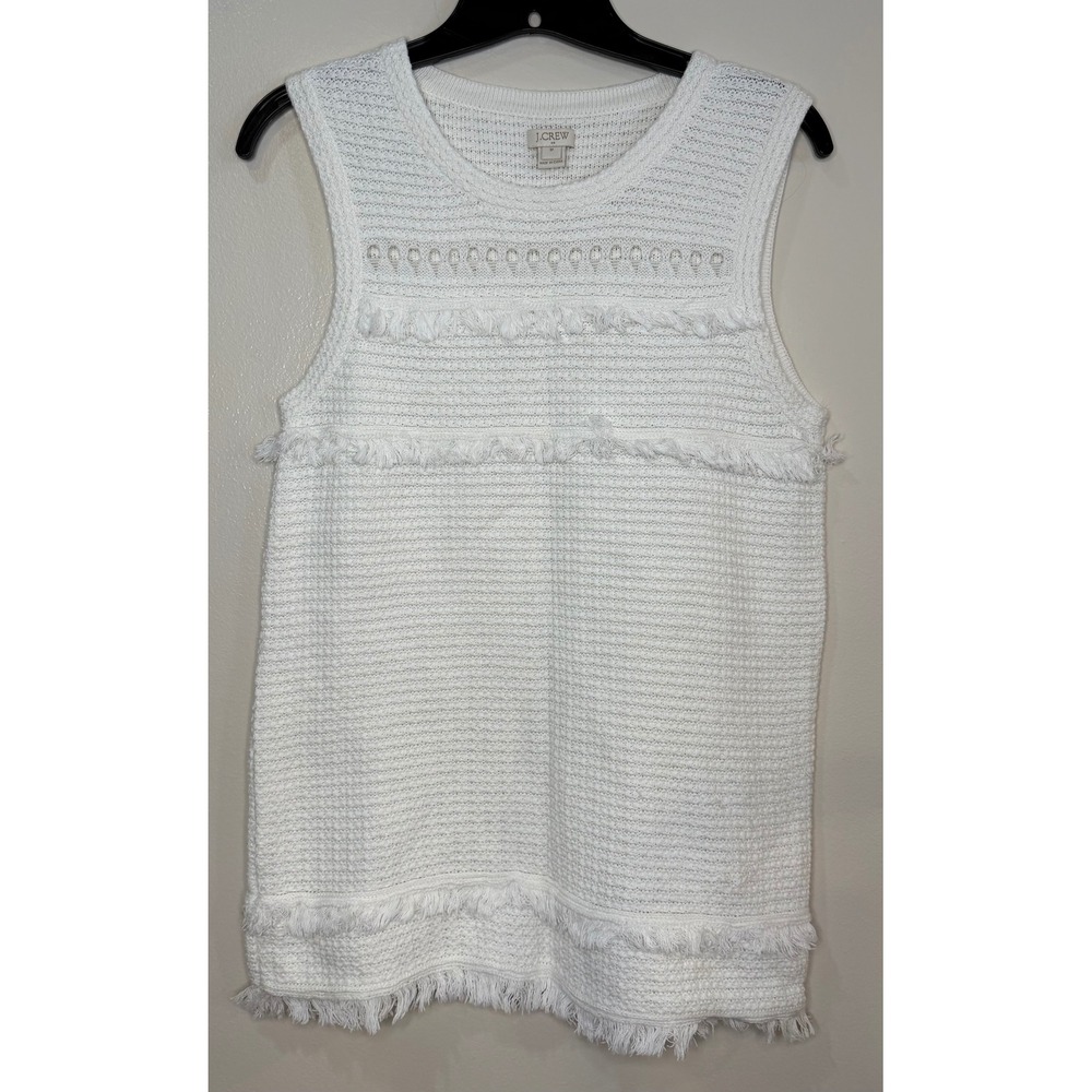 J.Crew White Fringe Textured Cotton Sleeveless Sweater Top Women's Medium